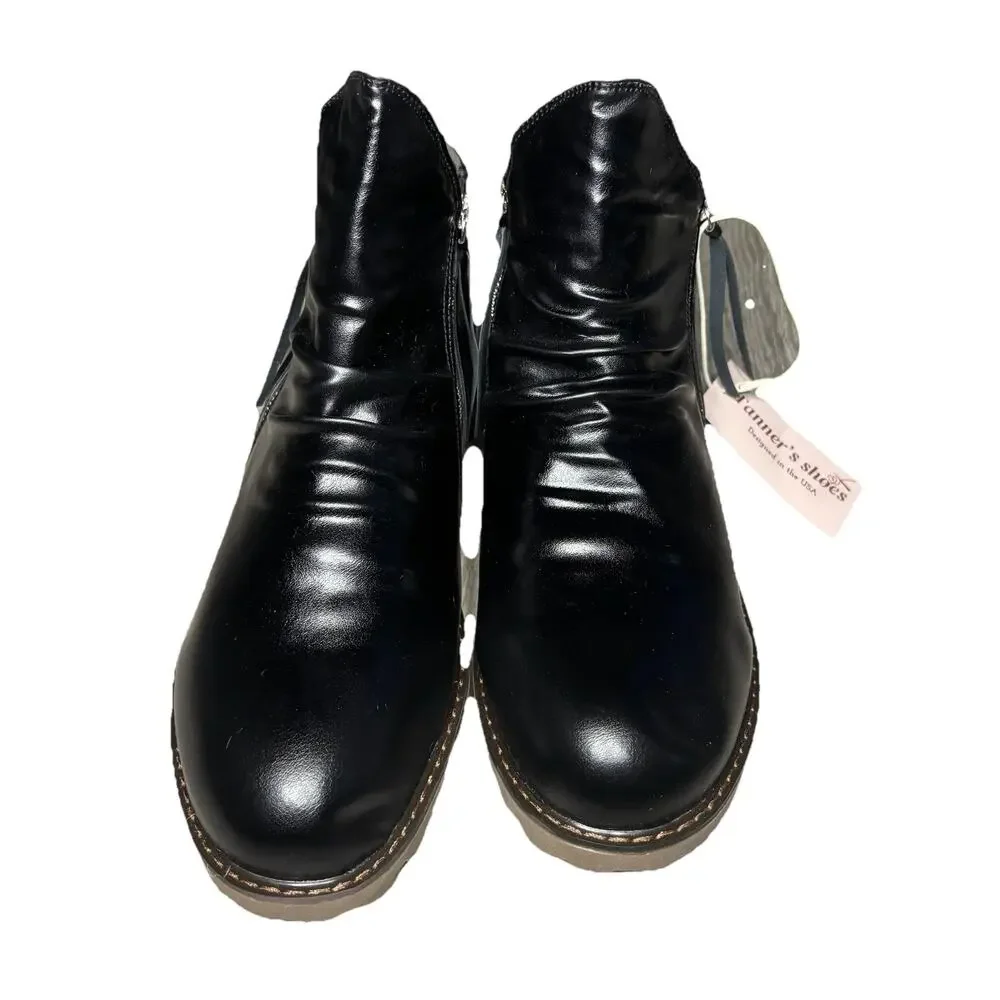 Tanner’s Black Leather Ankle Boots Side Zip Men’s Size 14 / EU 48 New Condition